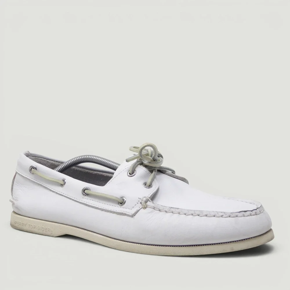 Sperry Mens Authentic Original Boat Shoes White Leather STS11986 Size 12